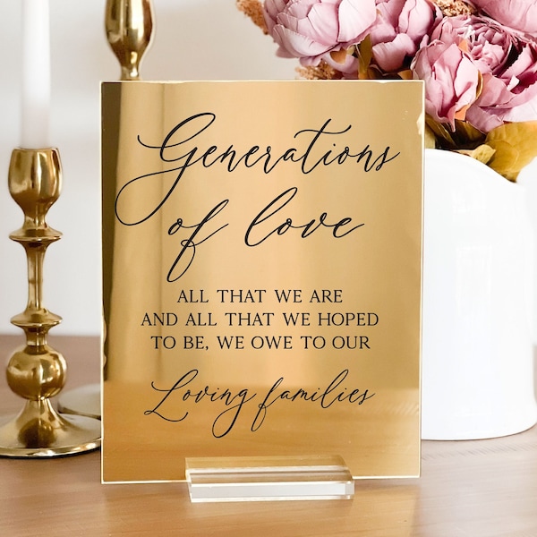Generations of Love mirror acrylic sign | Acrylic Mirror Table Sign | Custom Acrylic Sign