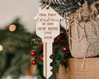 Our first Christmas in our new home ornament- key ornament- gift under 10- Our first Christmas