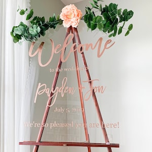 Personalized Rose Gold Welcome Sign, Acrylic Welcome Sign, Modern Calligraphy Wedding Sign, Hand Painted Acrylic Sign WS06 image 1