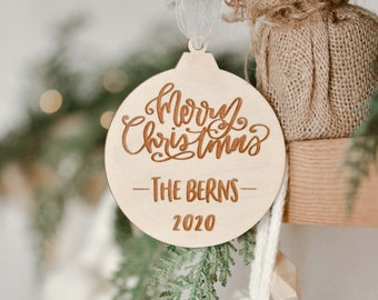 Personalized Merry Christmas Ornament |Wooden Christmas ornament | Family name Christmas ornament | Gift under 15