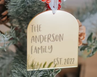 Arch Gold Mirror Family Christmas Ornament | Engraved custom ornament | Christmas Gift