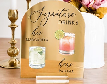 Mirror Acrylic Arch Signature Drinks  Sign | His and Hers Drink | Bar Menu Acrylic Sign