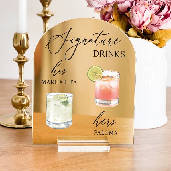 Mirror Acrylic Arch Signature Drinks  Sign | His and Hers Drink | Bar Menu Acrylic Sign