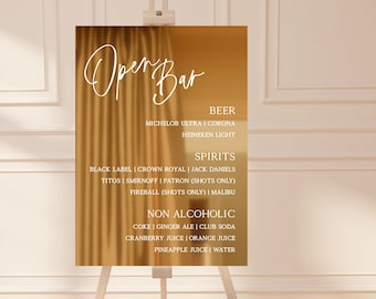 Open Bar Menu Mirror Acrylic Wedding Sign  |  Mirror Welcome Wedding Sign | Wedding Bar Menu