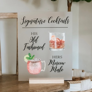 Signature Drinks Acrylic Sign | His and Hers Drinks | Bar Menu Modern Calligraphy Acrylic Sign