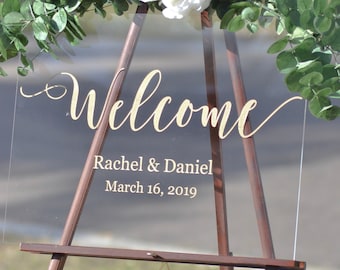 Personalized Gold Welcome Sign, Acrylic Welcome Sign, Modern Calligraphy Wedding Sign, Hand Painted Acrylic Sign- WS15