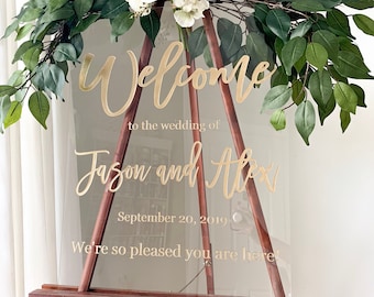 Personalized Gold Welcome Sign, Acrylic Welcome Sign, Modern Calligraphy Wedding Sign, Hand Painted Acrylic Sign  -WS06