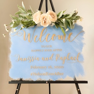 Welcome to our happily ever after, wedding sign, acrylic welcome sign, brushed back wedding sign, hand painted acrylic sign - WS03