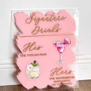 Signature Drinks Acrylic Sign | His and Hers Drink | Bar Menu Acrylic Sign
