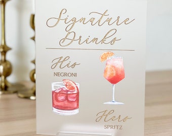 Signature Drinks Acrylic Sign | His and Hers Drink | Bar Menu Acrylic Sign | Custom Bar sign