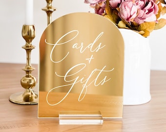 Cards and Gifts Acrylic Mirror Arched Sign | Modern Acrylic Sign | Acrylic Mirror Table Signs