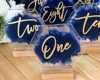 Wedding Painted Back Acrylic Table Number, Hexagon Acrylic Table Number, Wedding table number, Modern Table Number- TN1