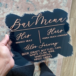 Acrylic Bar Menu Sign | Drinks Menu | Signature Drinks | Bar Acrylic Sign
