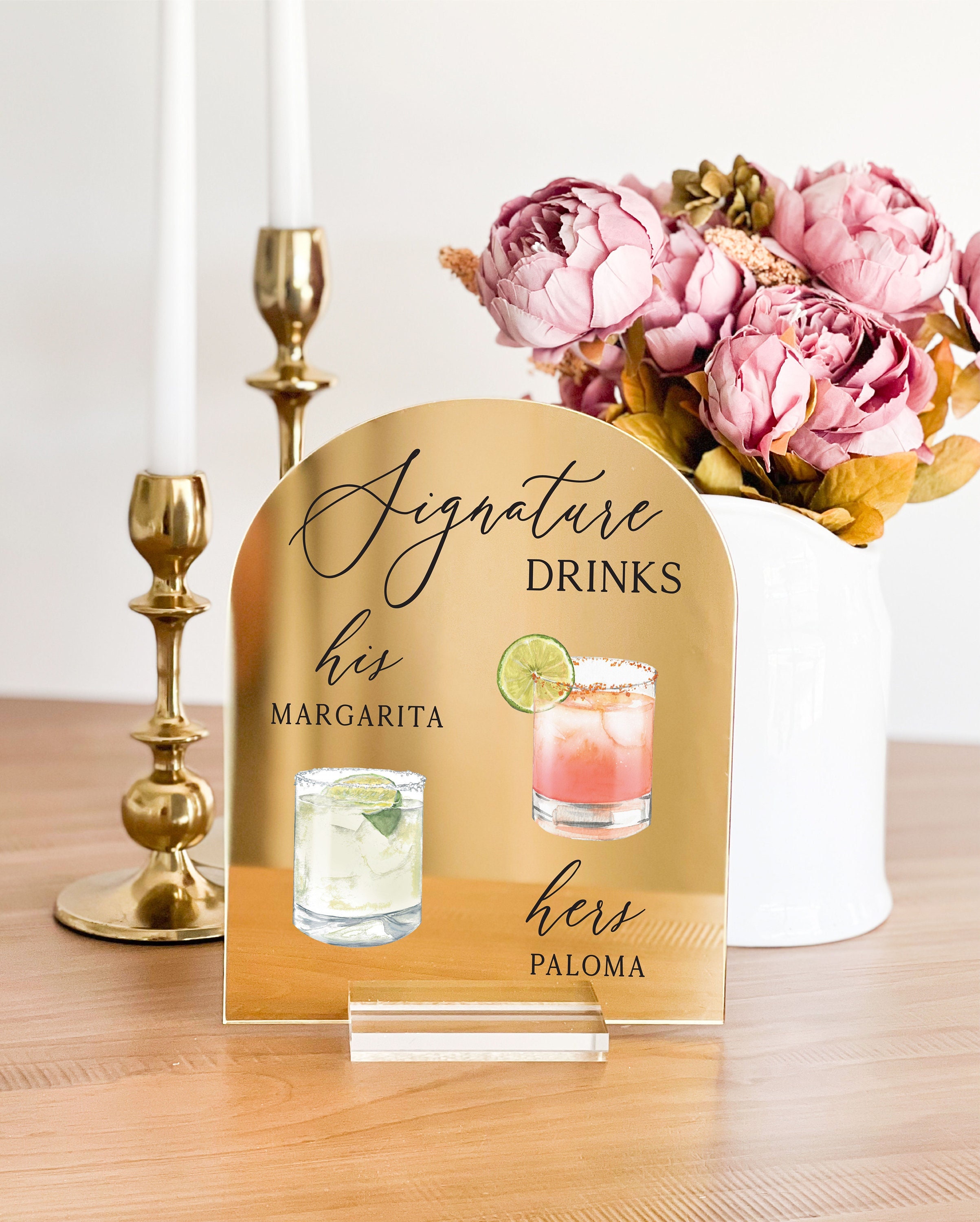 Mirror Acrylic Arch Signature Drinks  Sign | His and Hers Drink | Bar Menu Acrylic Sign