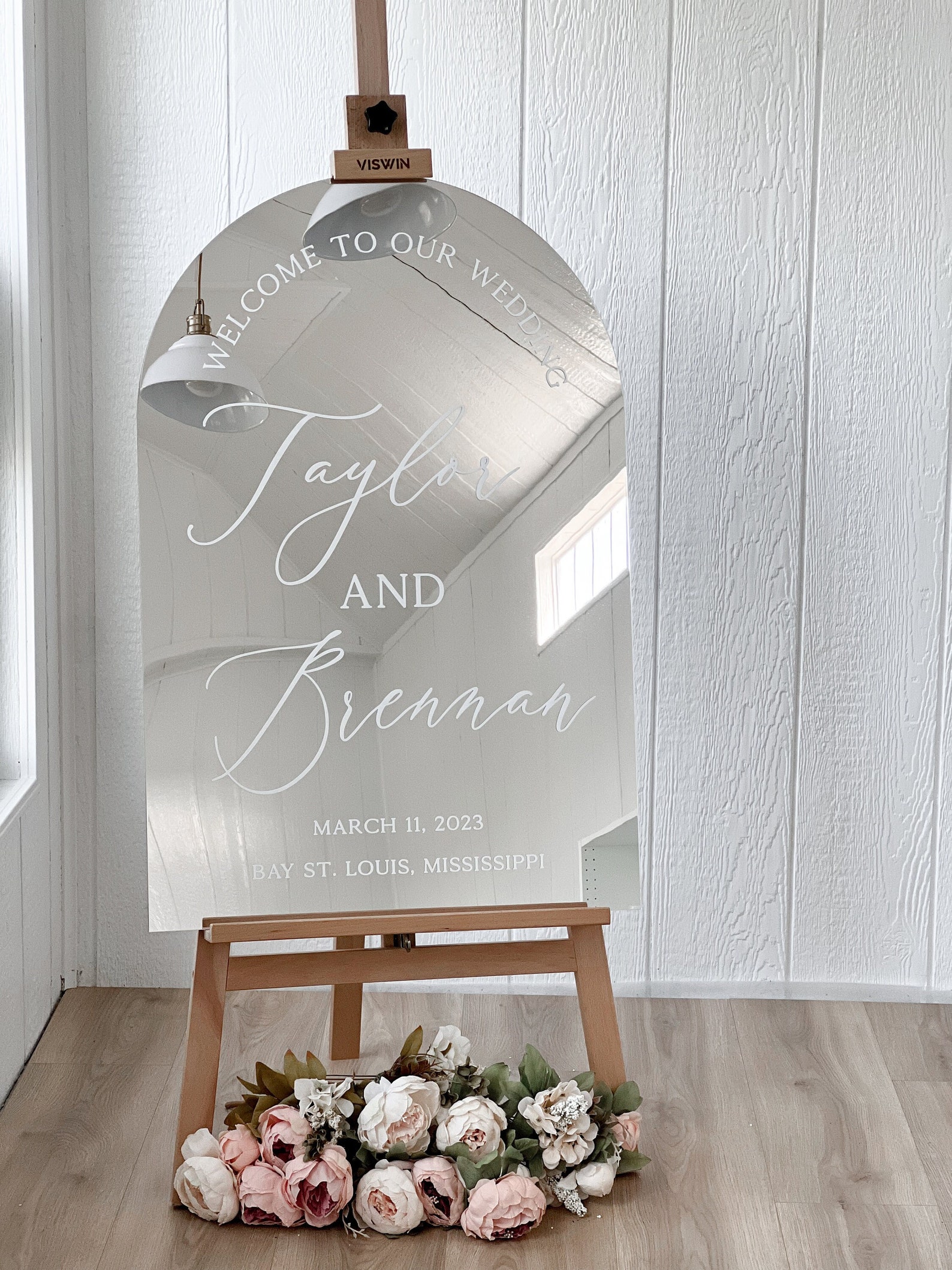 *Bridal Shower* Mirror Acrylic Wedding Welcome Sign 20x30 | no holes, Silver Mirror