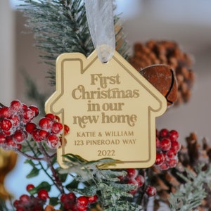 Personalized First Christmas in our New Home | Gold Mirror Christmas Ornament | Engraved personalized ornament | New Home Owners Gift