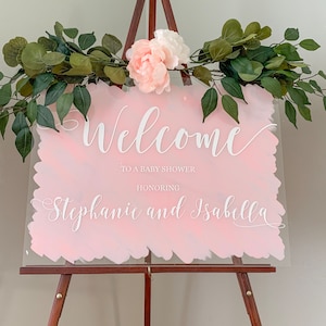 Acrylic Baby Shower Welcome Sign Painted Back | Acrylic Welcome Sign |  Gender Reveal Sign