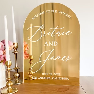 Arch Mirror Acrylic Wedding Welcome Sign | Modern Welcome Sign | Mirror Acrylic Wedding Signage - WS58