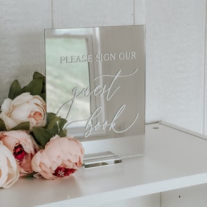 Please sign our guest book acrylic sign | Acrylic Mirror Table Sign | Custom Acrylic Sign