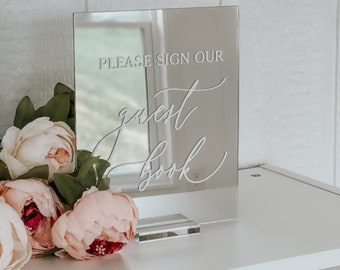 Please sign our guest book acrylic sign | Acrylic Mirror Table Sign | Custom Acrylic Sign