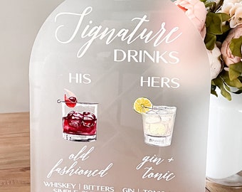 Frosted Arch Signature Drinks Acrylic Sign | His and Hers Drink | Bar Menu Acrylic Sign