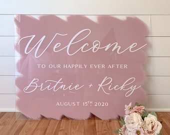 Wedding Welcome Sign | Welcome to our happily Ever After | Acrylic Wedding Welcome Sign | Personalized Welcome Sign  - WS04