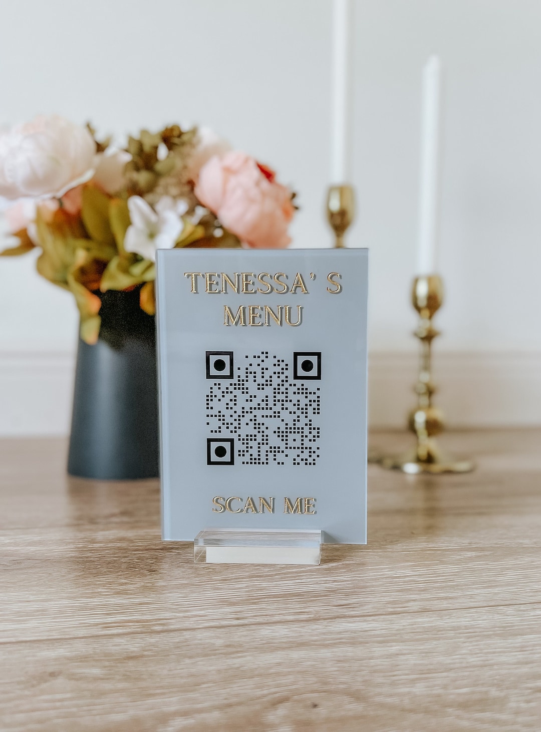 Acrylic QR Code Table Sign | Business QR Code Sign | Modern Calligraphy ...