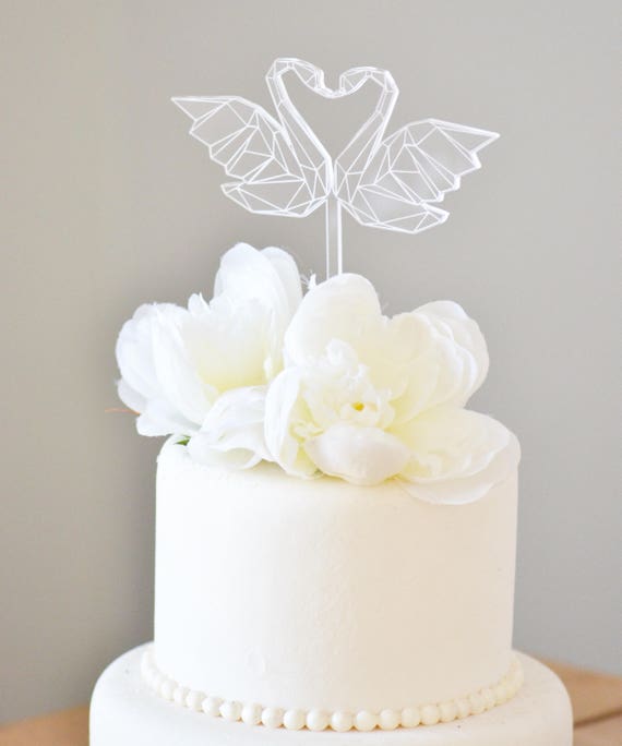 Kissing Swans Cake Topper Wedding Cake Topper Geometric Etsy Kissing Swans Cake Topper Wedding Cake Topper Geometric Etsy
