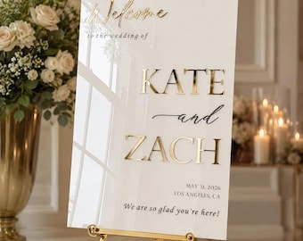 Custom Acrylic Wedding Welcome Sign with 3D Raised Lettering – Personalized Names, Date & Location – Multiple Colors available WS88