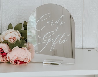 Cards and Gifts Acrylic Mirror Arched Sign | Modern Acrylic Sign | Acrylic Mirror Table Signs