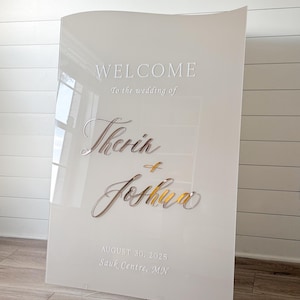 May include: A white wedding welcome sign with the words "WELCOME" and "To the wedding of" at the top. The names "Therin" and "Joshua" are in elegant script. The date "AUGUST 30, 2025" and location are at the bottom.