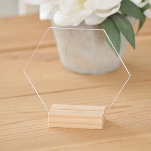 Blank acrylic table number, 5&quot; hexagon acrylic sign, blank acrylic, freestanding table number, table decor, blank acrylic signs
