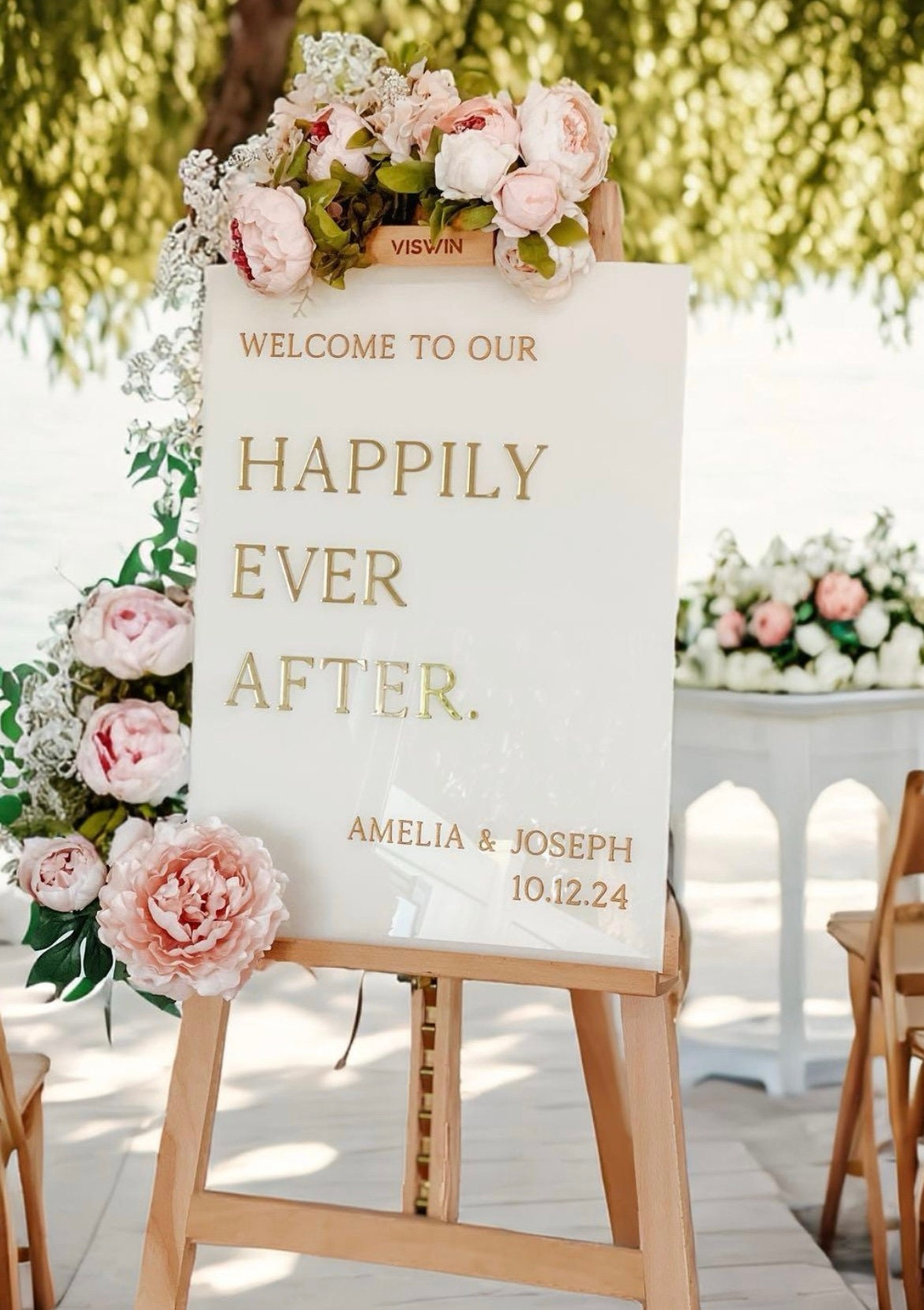 Acrylic Wedding Sign, And we shall live happily ever after, Wooded Frame, Clear Wedding Sign, Personalized Wedding outlet Sign