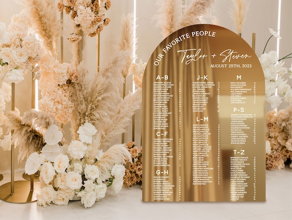 Arch Acrylic Mirror Seating Chart, Find Your Seat, Acrylic Wedding Sign, Custom Seating Chart