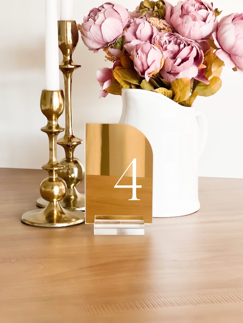 Gold Mirror Half Arch Acrylic Table Number Mirror Arch Table Number Mirror Acrylic Table Signs-TN23 image 1