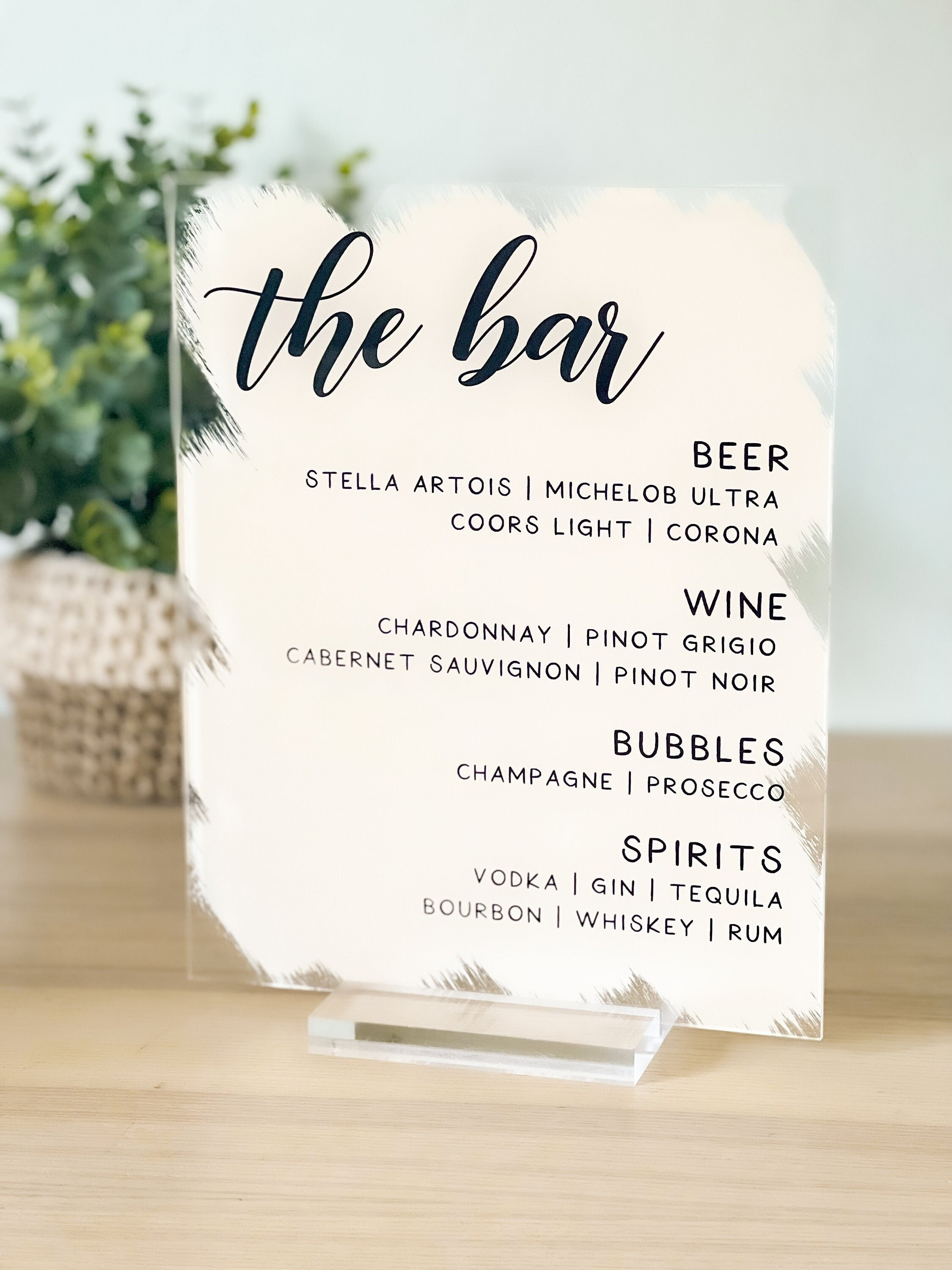 Custom Cocktail Bar Menu Painted drinks Arch Acrylic Engraved Sign Personalized Bar Menu
