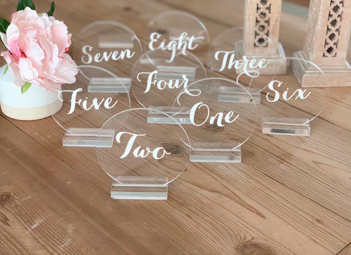 Acrylic Table Number With Stand 5 Round Acrylic Sign Etsy