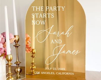 Arch Mirror The Party Starts Now Welcome Sign | Modern Welcome Sign | Mirror Acrylic Wedding Signage - WS61