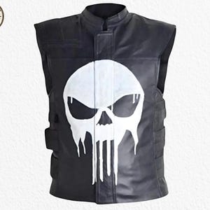 Frank Castle Thomas Jane Punisher War Zone Movie Tactical Skull Logo zwart leren vest, perfect voor antiheld-cosplaykostuum