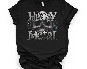 Heavy Metal Schädel Grafik Tee, Schwarzes Unisex DTG T-Shirt