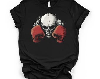 Boxen Totenkopf Handschuhe Grafik Tee, Schwarzes Unisex DTG T-Shirt