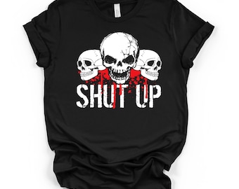Shut Up Skull Graphic Tee, Schwarzes Unisex DTG T-Shirt