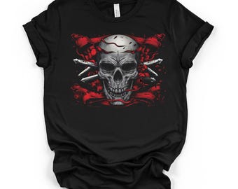 Schädel gekreuzte Pfeile schwarze Unisex Grafik-T-Shirt, Gothic Dark Art Shirt