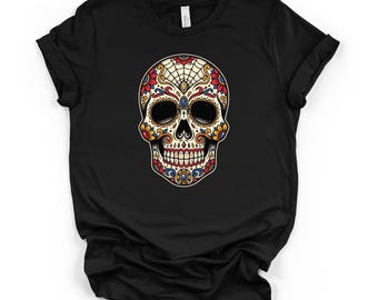 Sugar Skull Unisex Grafik T-Shirt, Tag der Toten Folk Art Shirt