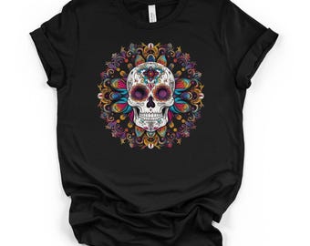 Sugar Skull Mandala Unisex Grafik-T-Shirt, Tag der Toten Art Shirt