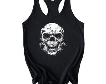 Cracked Skull Schwarz Racerback Tank Top, Gothic Dark Art Horror Tank