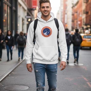 Mission Patch Rocket Hoodie | Space Exploration Emblem, Science Nerd Apparel