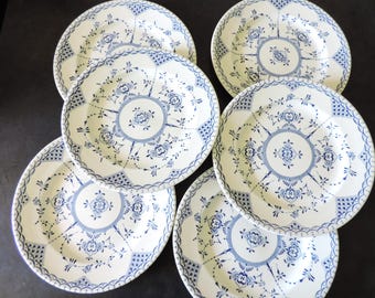 Lot de 6 assiettes vintage anglaises, bleu blanc. Vaisselle anglaise