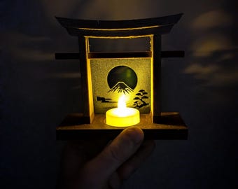 Mini Torii japonés con vela LED | Linterna zen del Monte Fuji | Decoración japonesa para escritorio y mesita de noche | Idea de regalo relajante