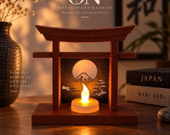 Japanse Torii-lantaarn, decoratie met de berg Fuji, LED-kaars, minimalistische Zen-decoratie, Akari™